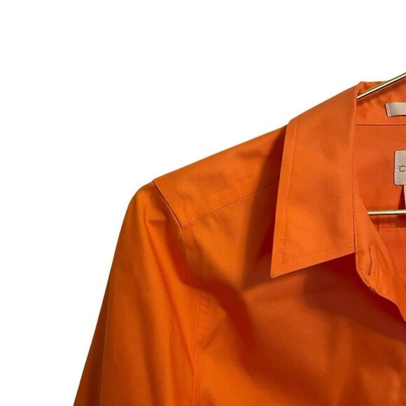 Chico's No Iron Orange Quarter Sleeve Button Down Shirt Size Small - Picture 4 of 8